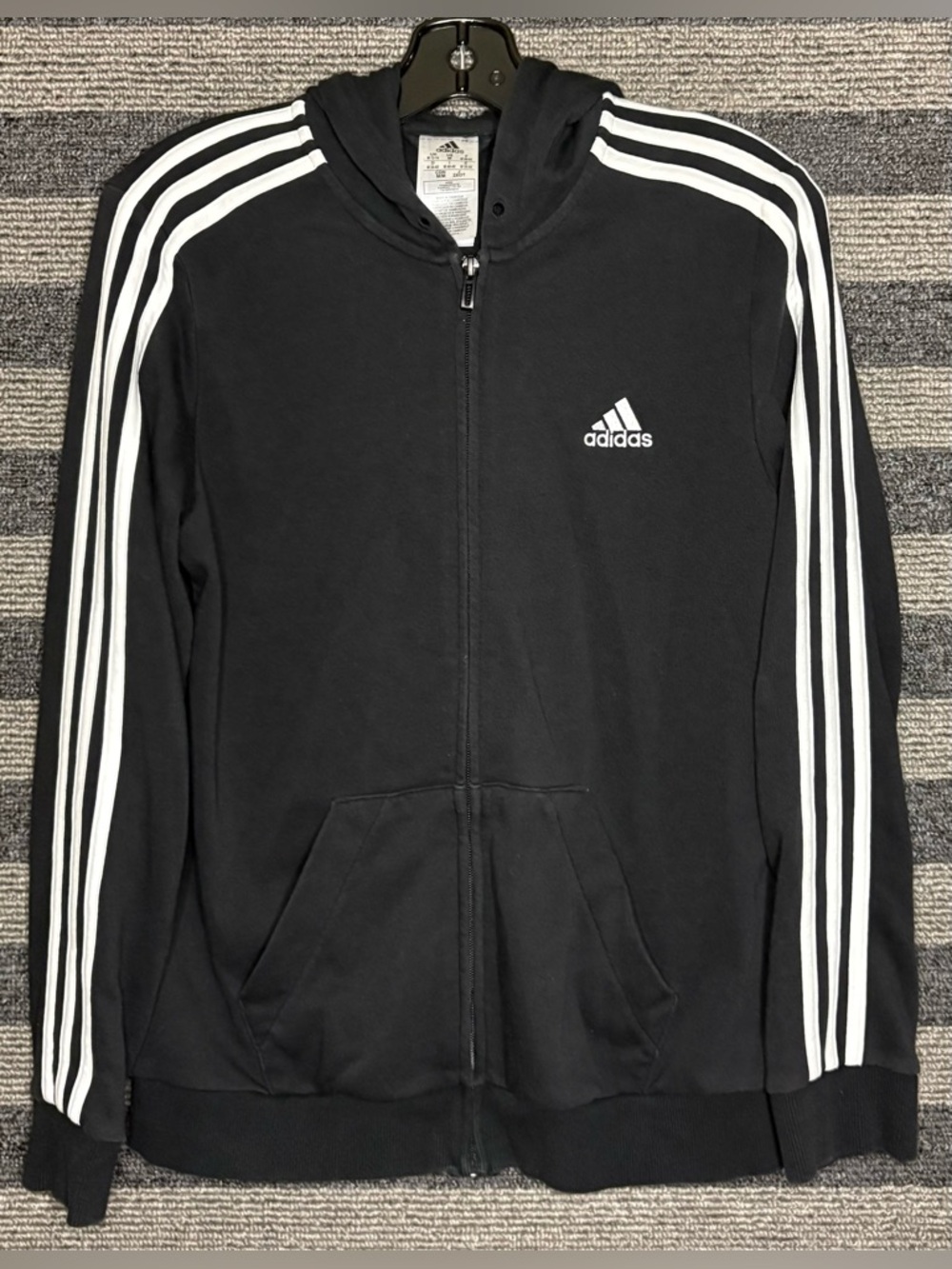 Adidas Black Full Zip Hoodie Sweatshirt Men’s Medium EUC